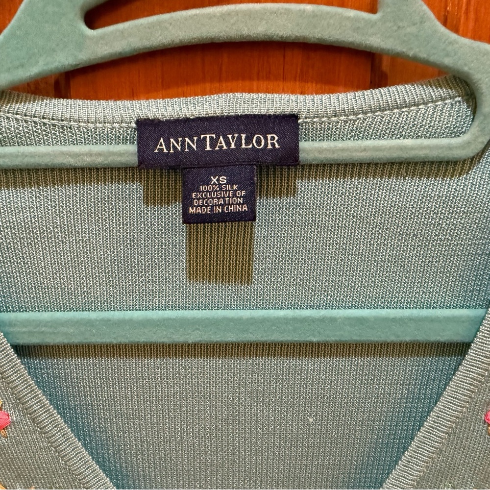 Ann Taylor Blue Knit Cardigan with Floral Embroidery - Picture 6 of 8